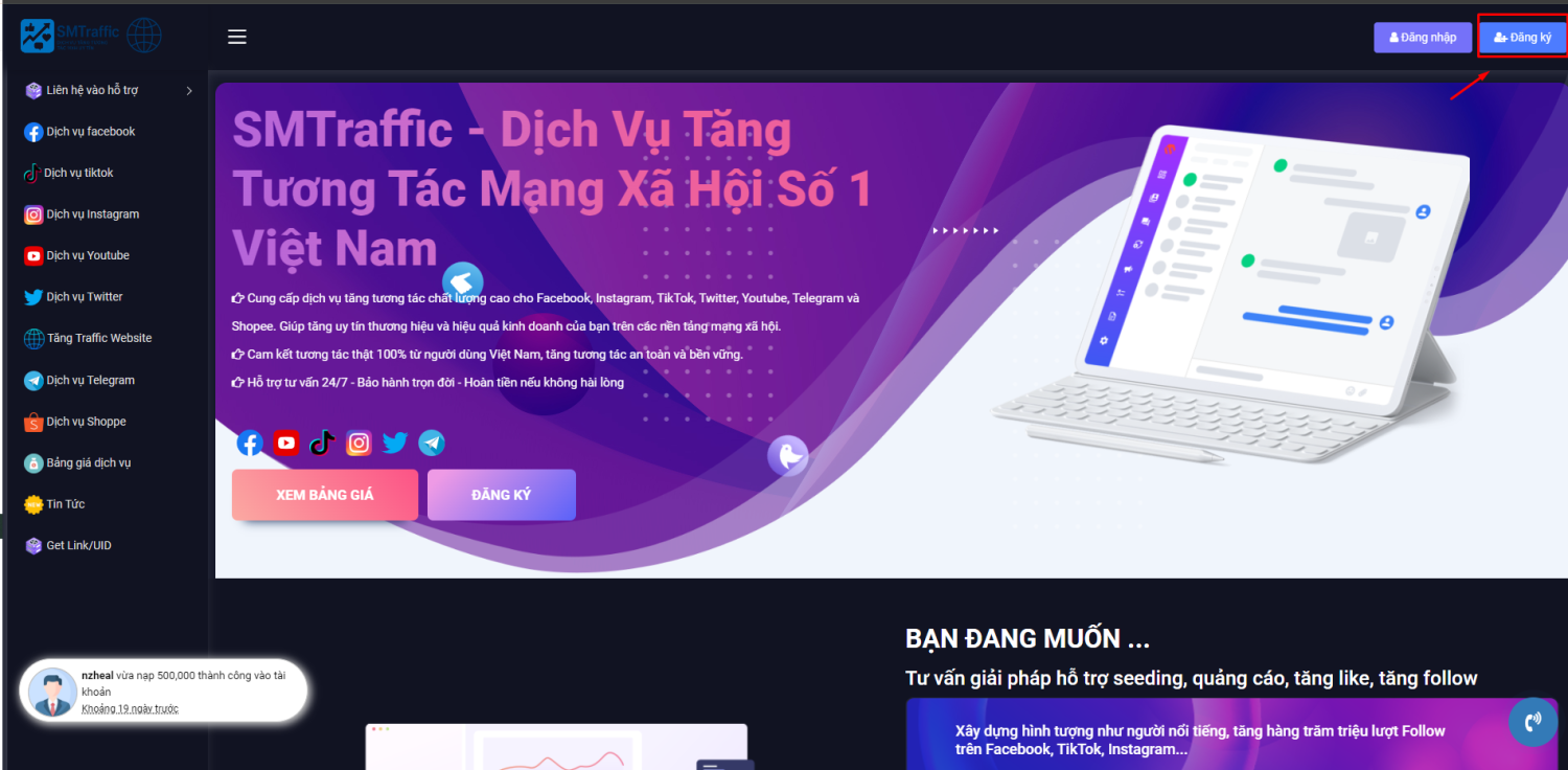 📝 Hướng dẫn đăng ký tài khoản trên hệ thống SMTraffic